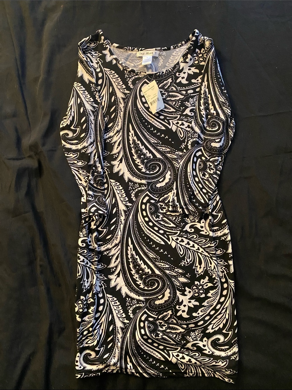 Say What? Black and White Paisley Sheath Dress